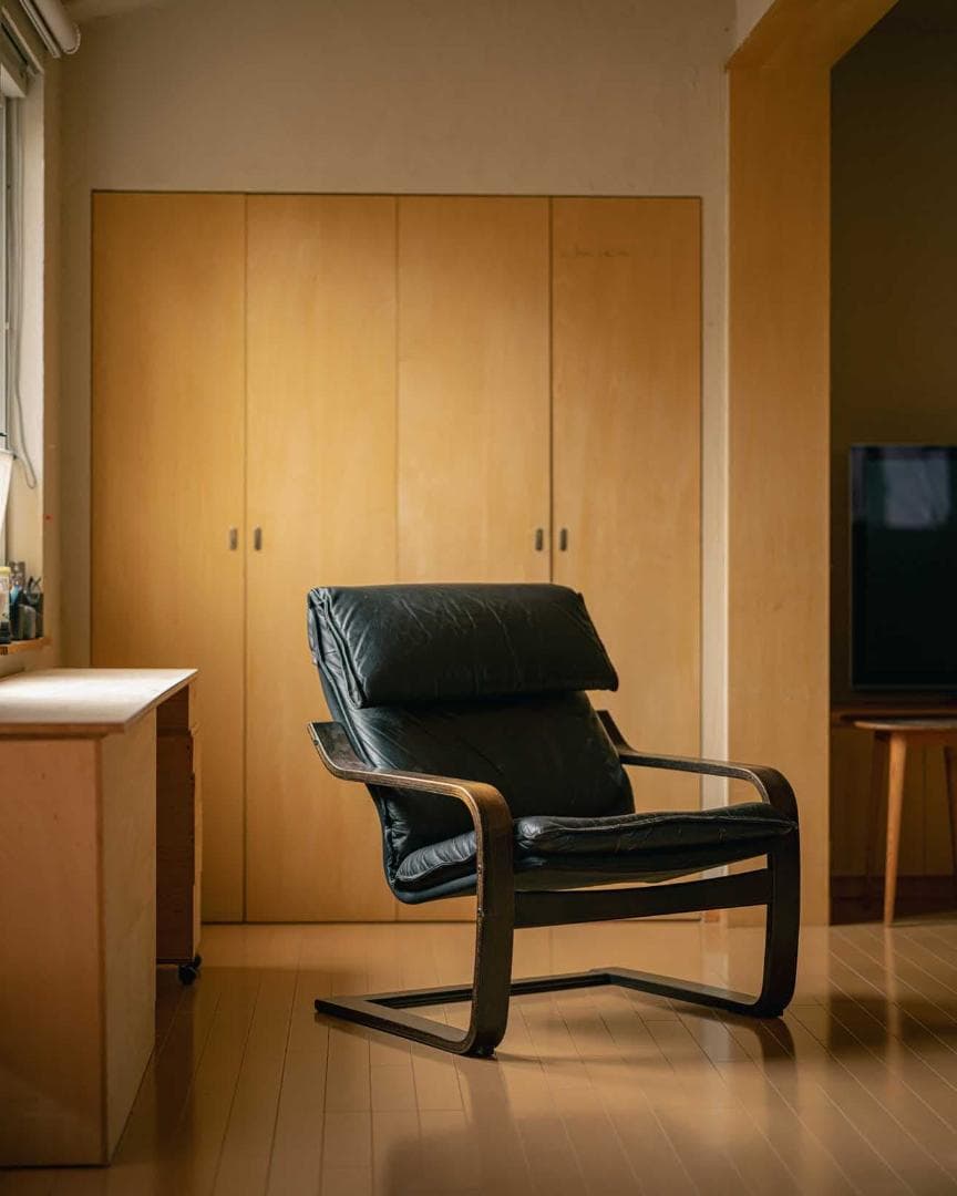 【本革 黒】POÄNG ポエング ロッキングチェア　ブラック本革　黒