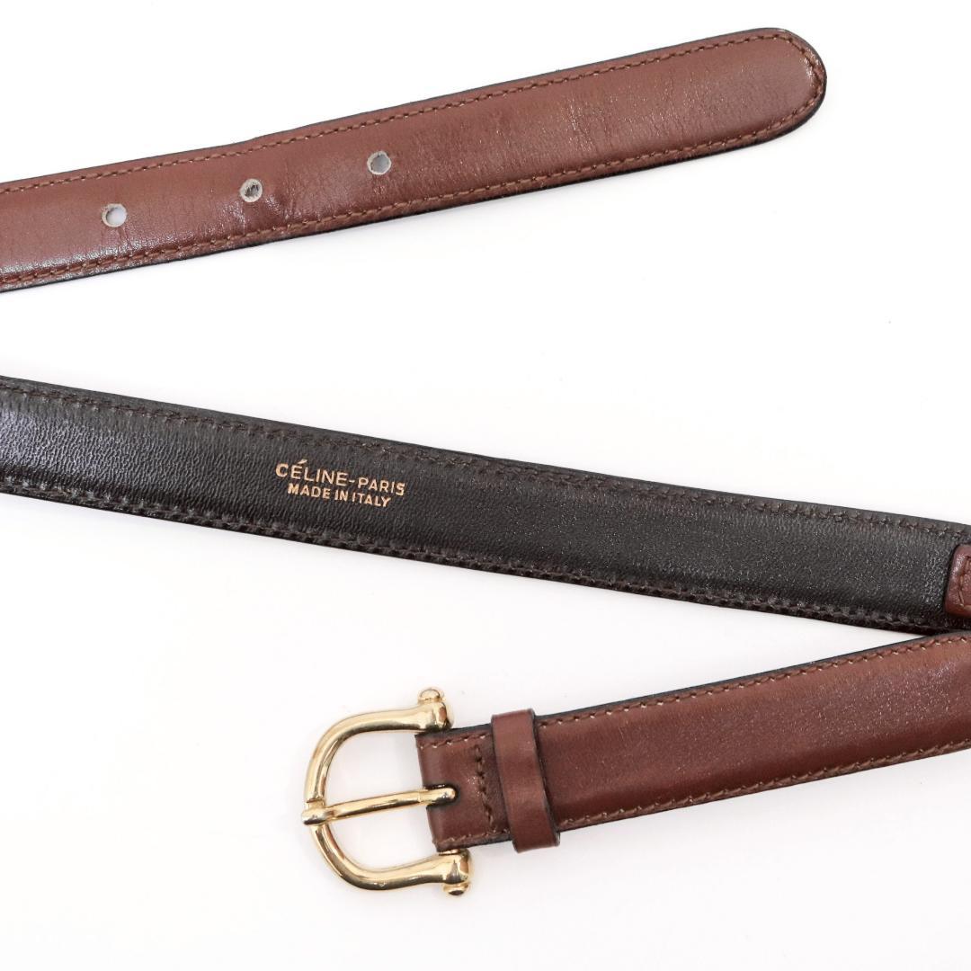美品 CELINE 細身レザーベルト 茶 幅2cm サイズ60±3　1003