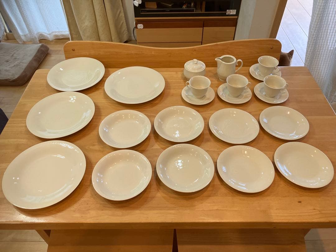 骨董品　新品未使用　ダイニングセット23点　中国福建省　白玉天