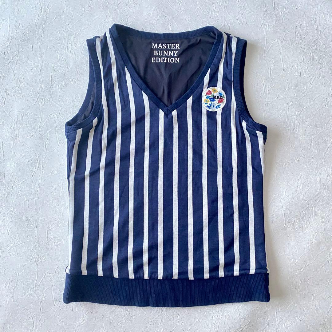 【マスターバニー】リバーシブルVネックベストネイビーストライプ レディース0