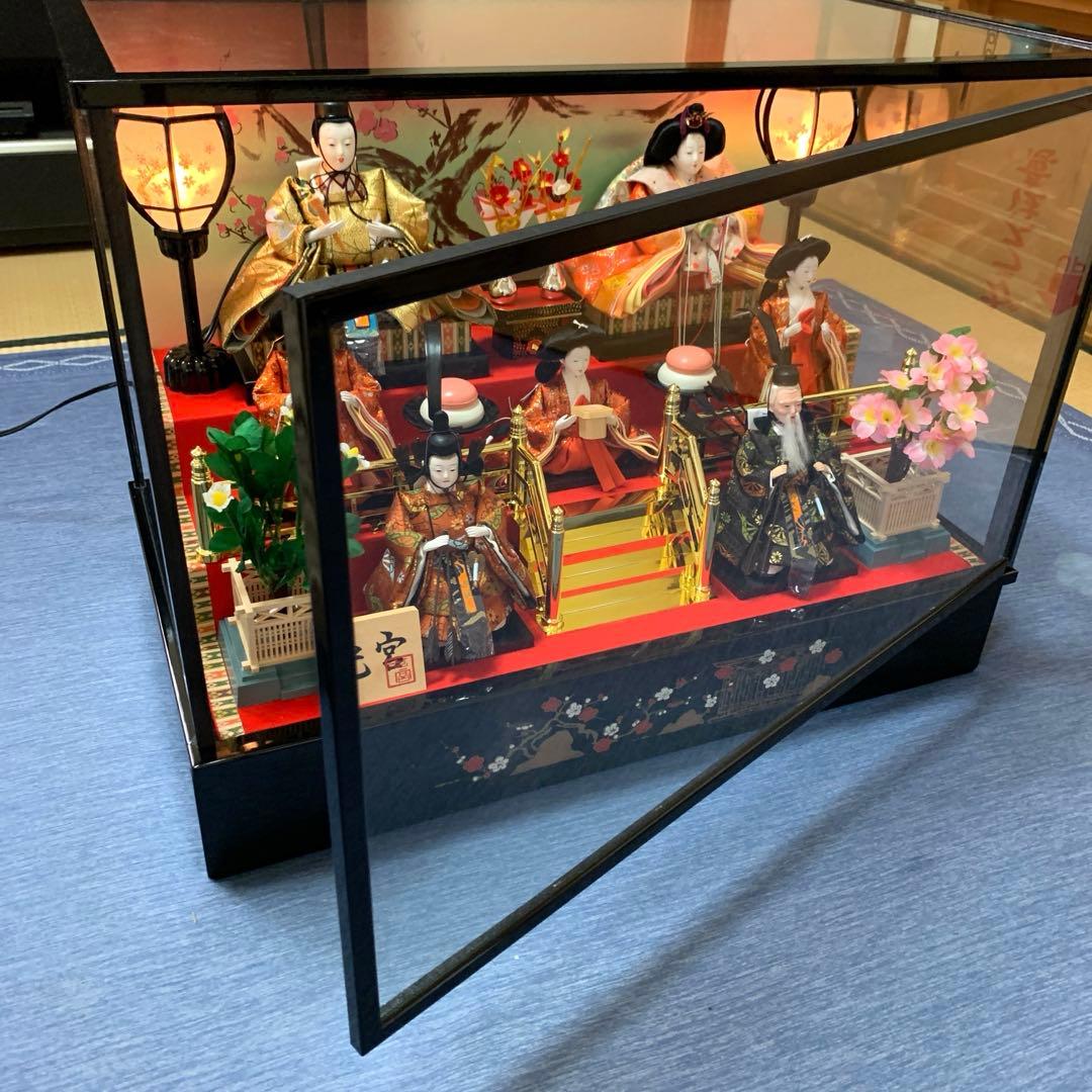雛人形　7人飾り　3段　ケース　オルゴール　灯りつき