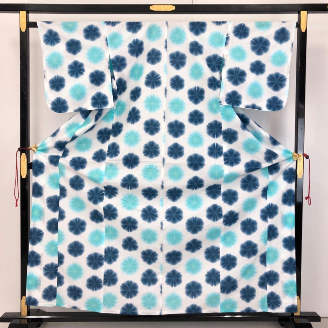 ☆ 夏着物 浴衣 雪花絞り 美しい花柄模様 白色 K-4862