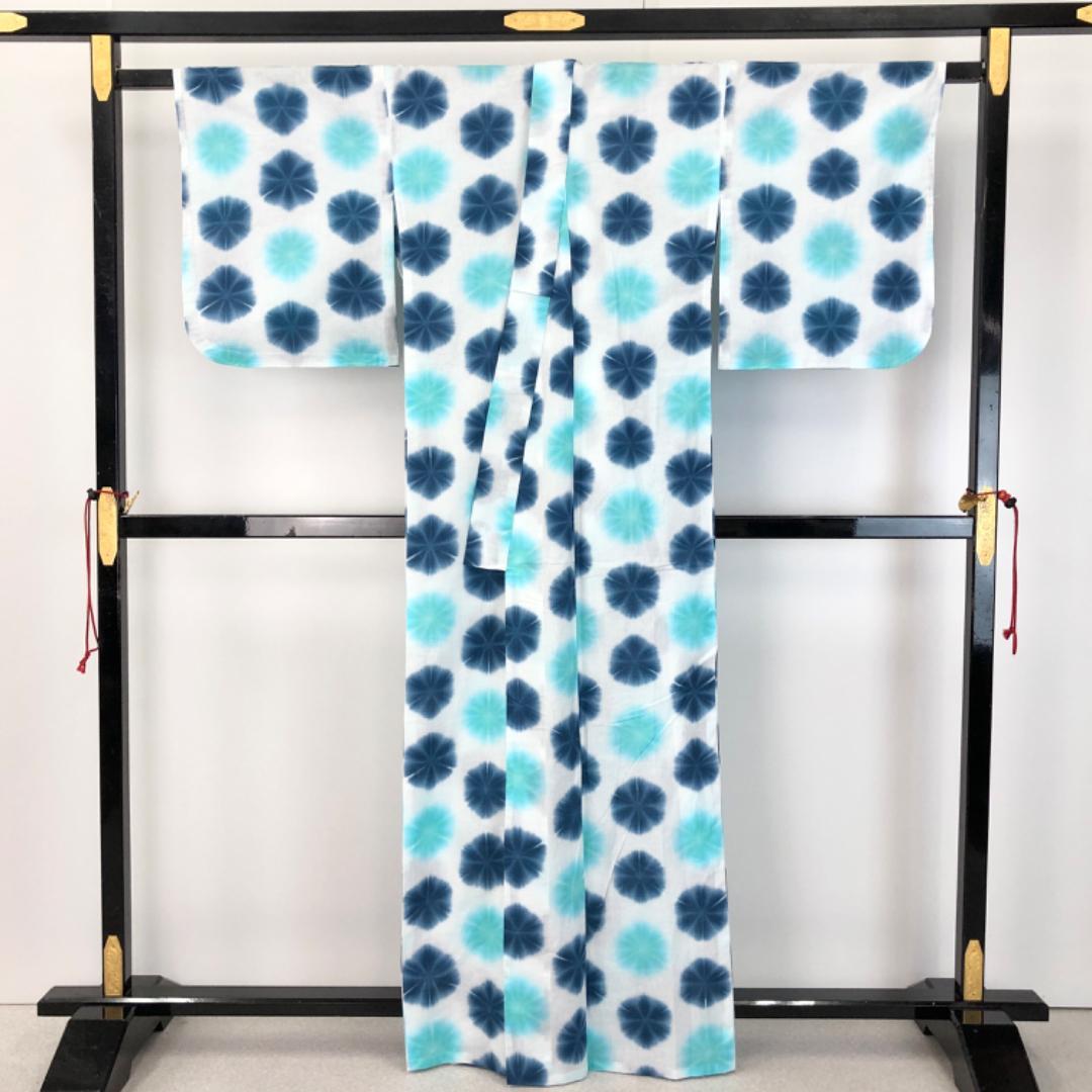 ☆ 夏着物 浴衣 雪花絞り 美しい花柄模様 白色 K-4862