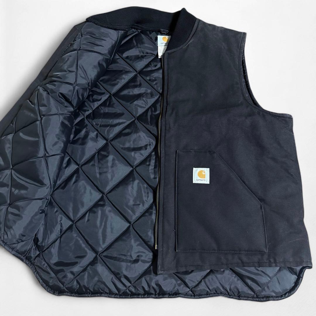 90s 00s Carhartt ダック地 キルティング ベスト 腰ゴム 黒