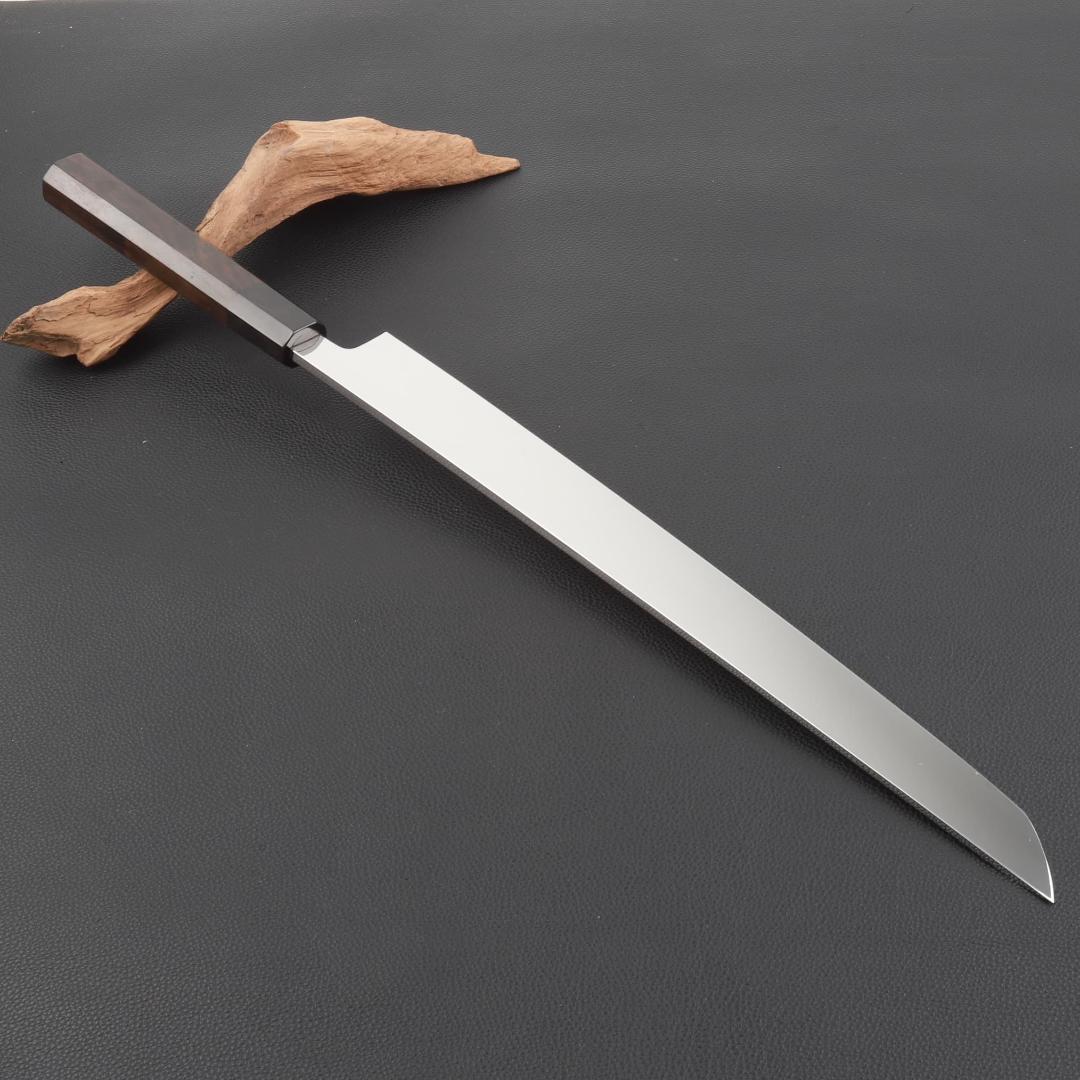 11045先丸柳刃包丁 尺三刺身包丁鏡面仕上げ刃は究極の切れ味 黒檀黒水牛八角柄