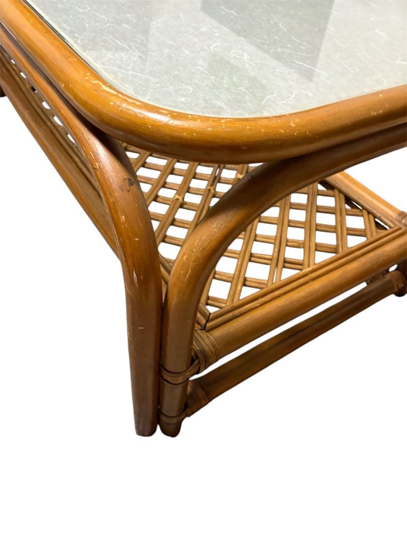 ラタン　籐　ラタンテーブル　ガラステーブル　ローテーブル　レトロ　アンティーク