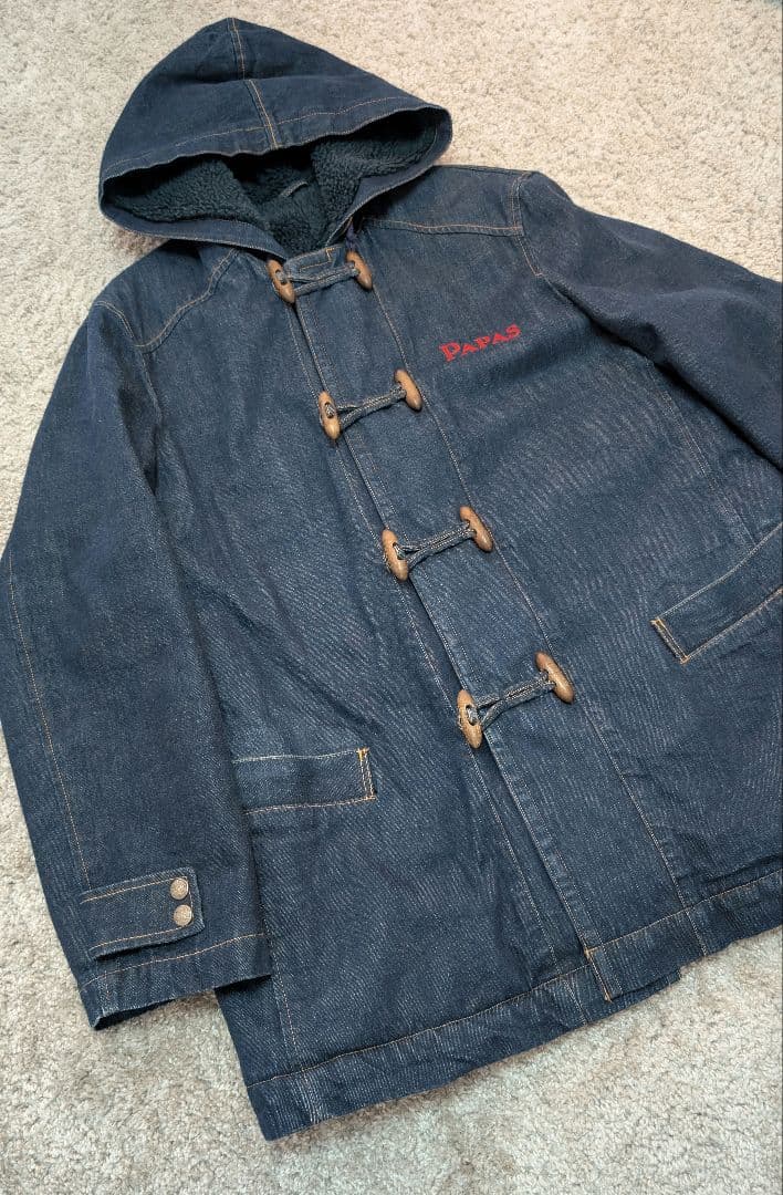 【美品】パパス　PAPAS デニムダッフルコート Ｌサイズ