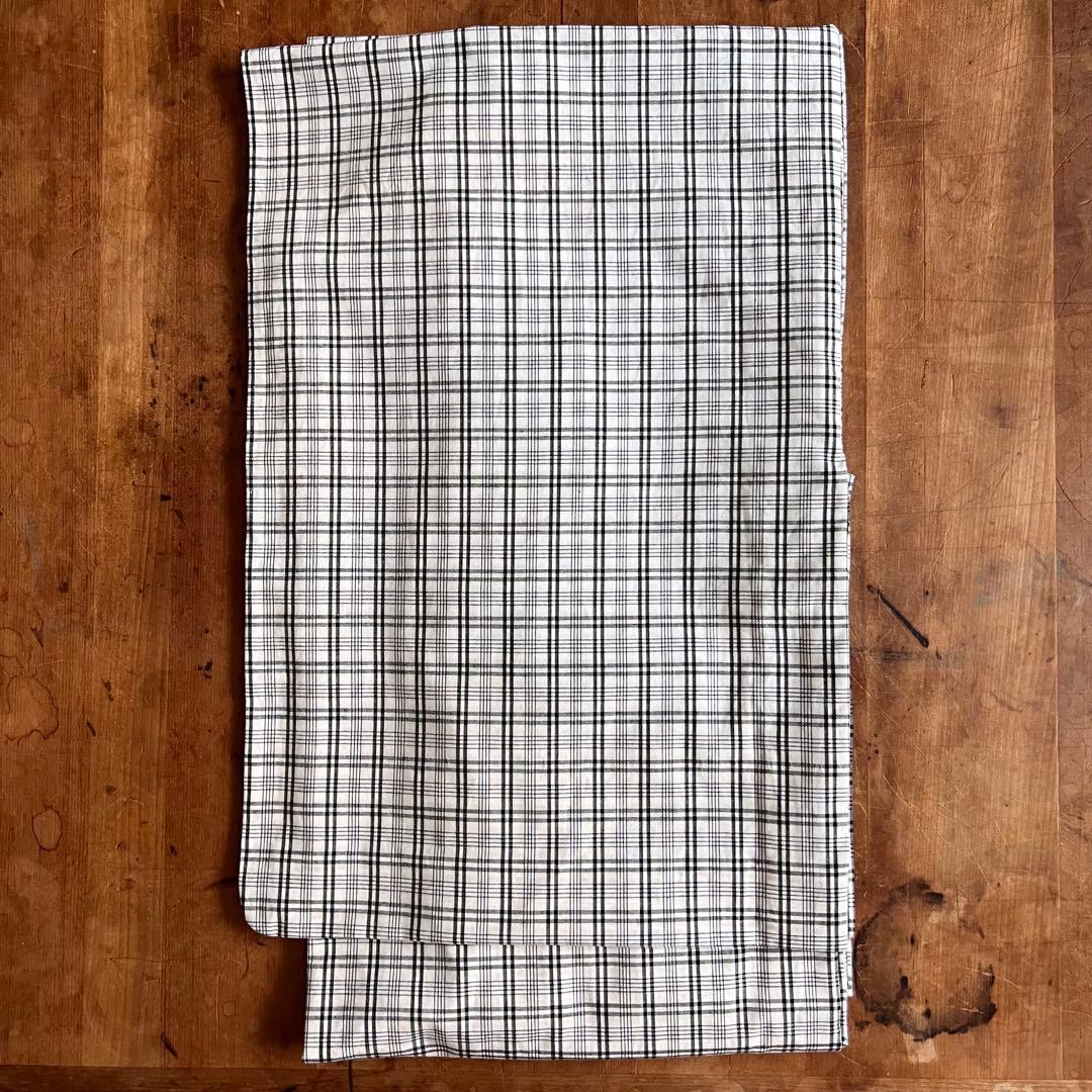 木綿着物　モノトーンチェック　手縫い　ハンドメイド