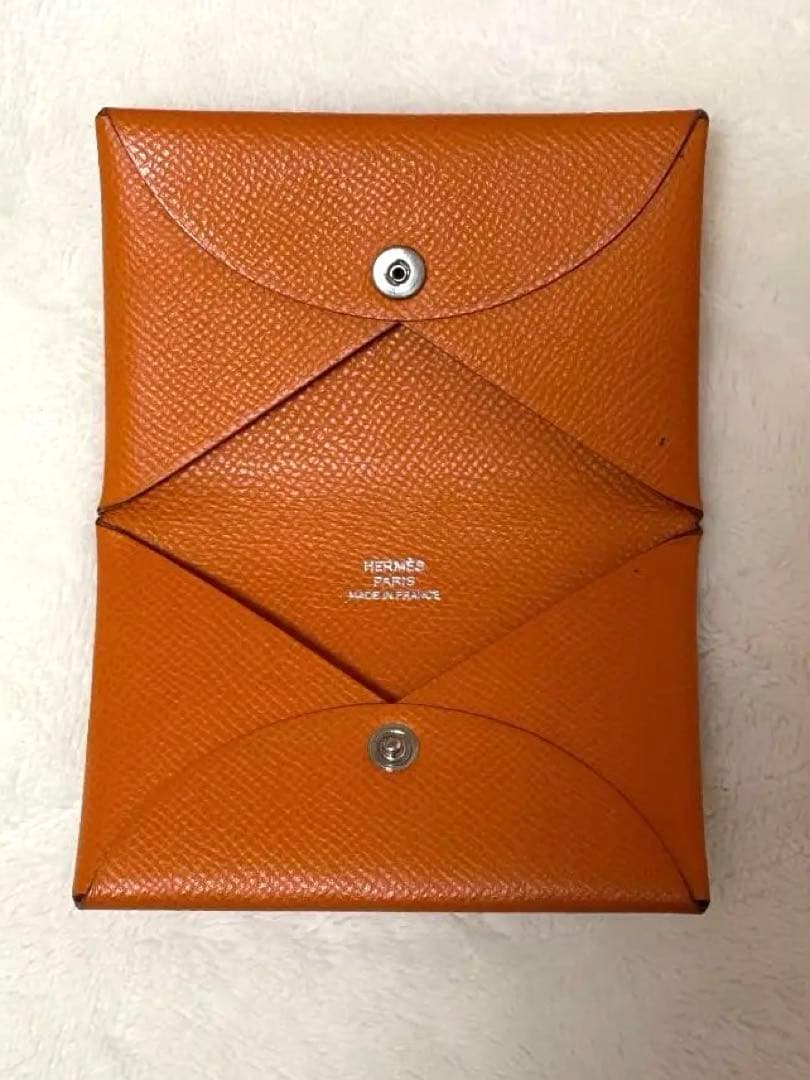 【✨極美品✨】HERMES カルヴィ レザー 名刺入れ（オレンジ）