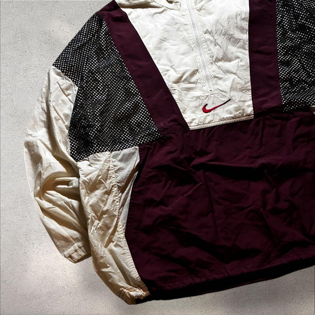 90s NIKEナイロンジャケットハーフジップ刺繍ロゴメッシュバックロゴドローコ