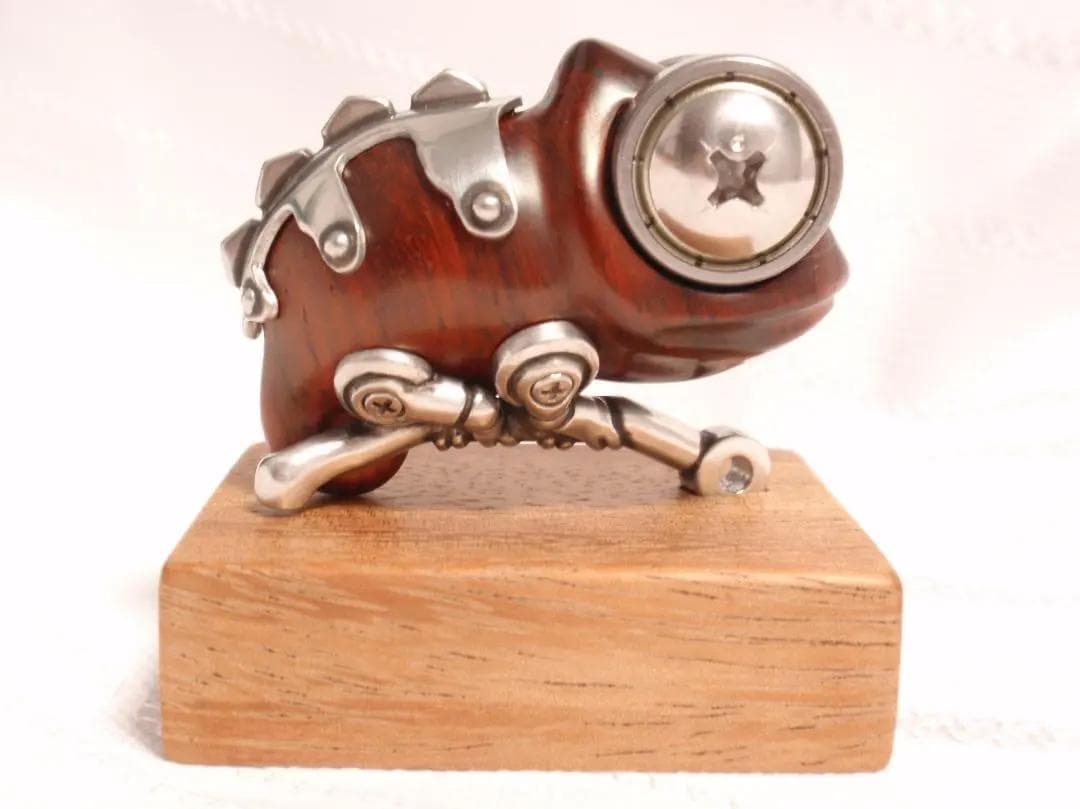 カメレオン の 置き物 キーホルダー 金木工房 パドウク