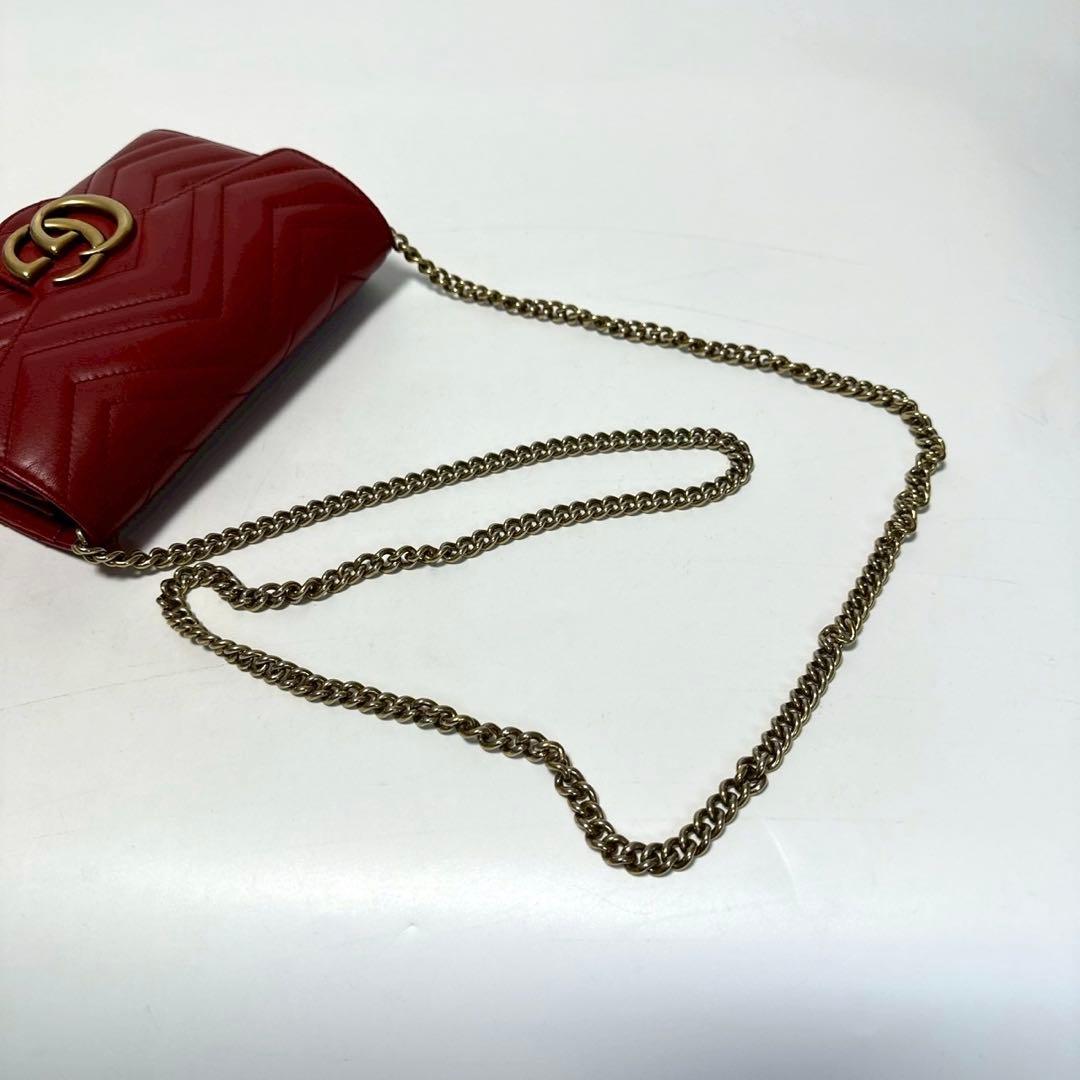 r78【極美品】グッチ　GGマーモント　キルティング　チェーンショルダーバッグ.