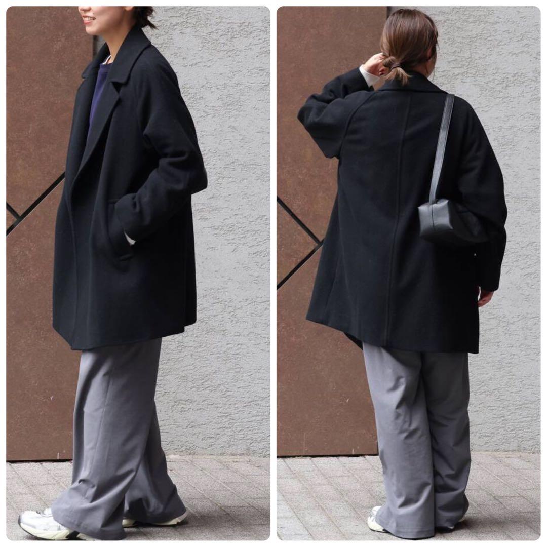 ジャーナルスタンダードレリューム 尾州ウールモッサWブレストハーフコート 黒