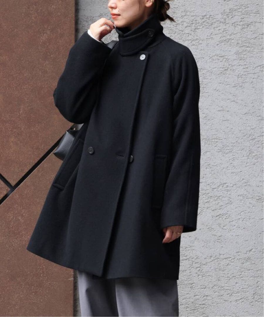 ジャーナルスタンダードレリューム 尾州ウールモッサWブレストハーフコート 黒