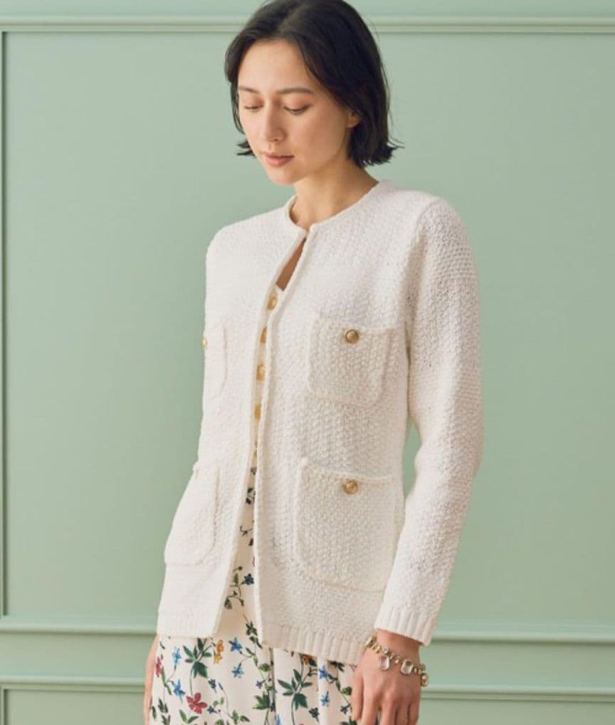 ✨️ANAYI アナイ コットンテープニットジャケット　白 36 S 金ボタン