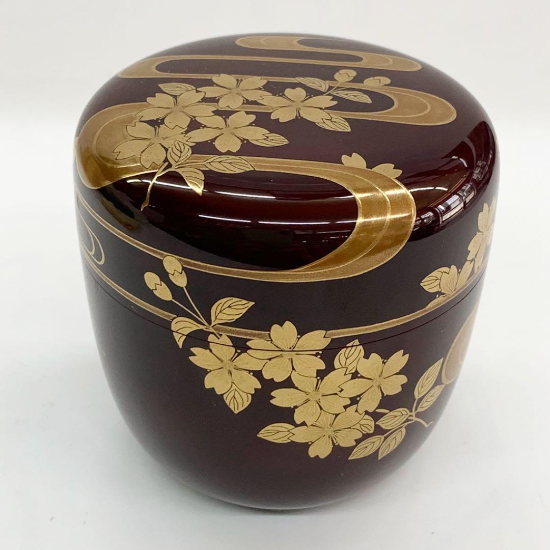 【棗　桜川蒔絵　溜塗】新井司峰　共箱