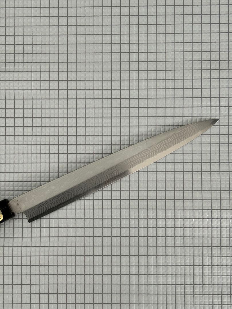 包丁 柳刃包丁 ダマスカス 安来鋼白紙２号 240mm 紫檀シノギ柄 刺身包丁②