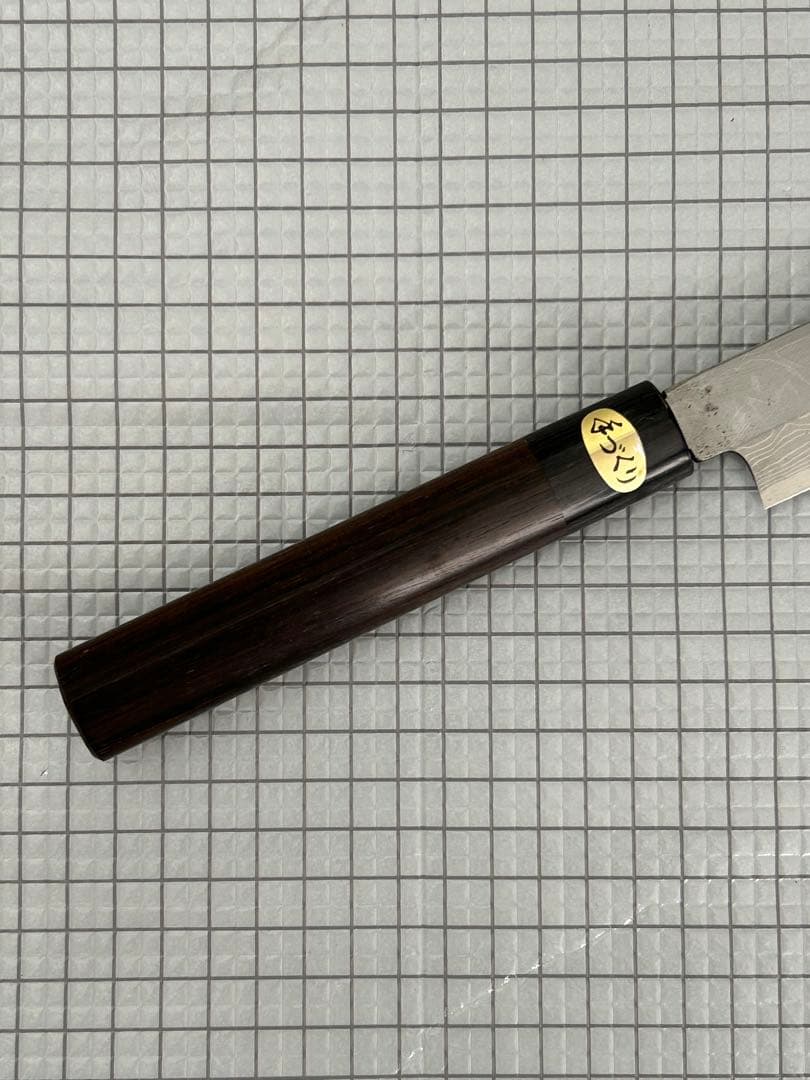 包丁 柳刃包丁 ダマスカス 安来鋼白紙２号 240mm 紫檀シノギ柄 刺身包丁②