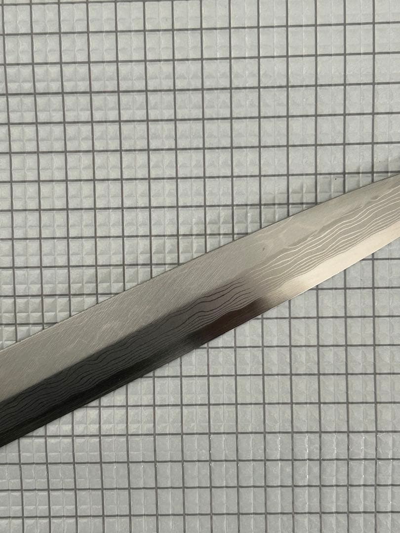 包丁 柳刃包丁 ダマスカス 安来鋼白紙２号 240mm 紫檀シノギ柄 刺身包丁②