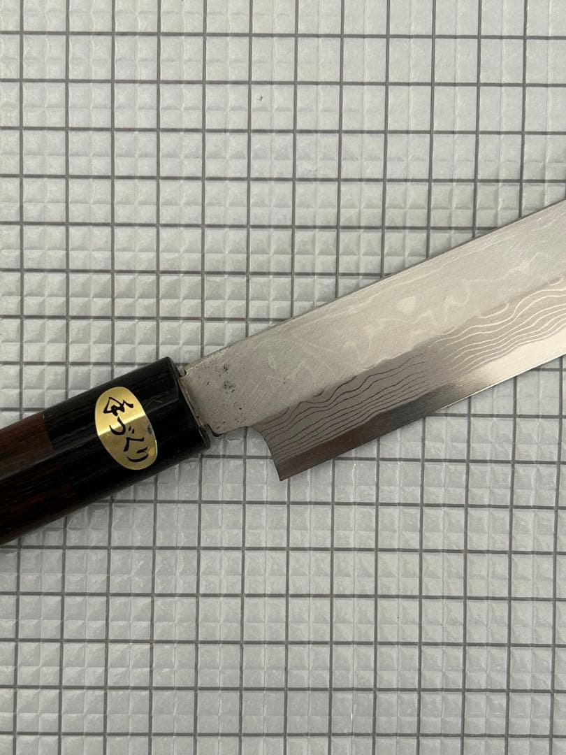 包丁 柳刃包丁 ダマスカス 安来鋼白紙２号 240mm 紫檀シノギ柄 刺身包丁②