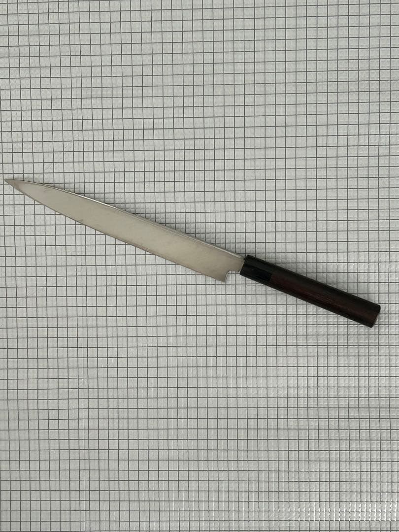 包丁 柳刃包丁 ダマスカス 安来鋼白紙２号 240mm 紫檀シノギ柄 刺身包丁②