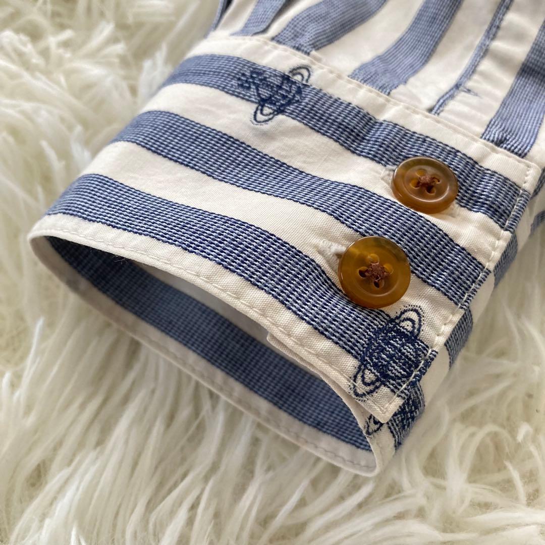 ヴィヴィアンウエストウッド リボン ストライプシャツ 3 オーヴ刺繍 ブルー