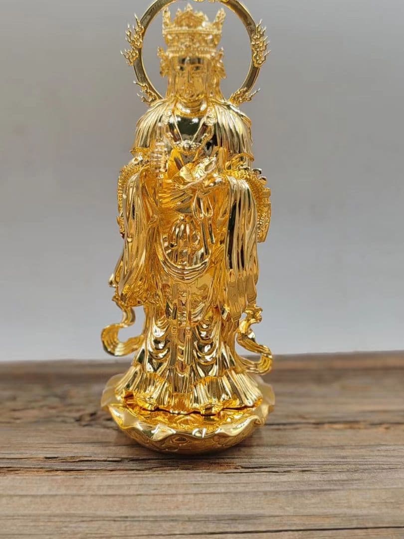 【修縁堂】高品質 仏像 メッキ 帝釈天 置物 木彫 仏様 可装蔵