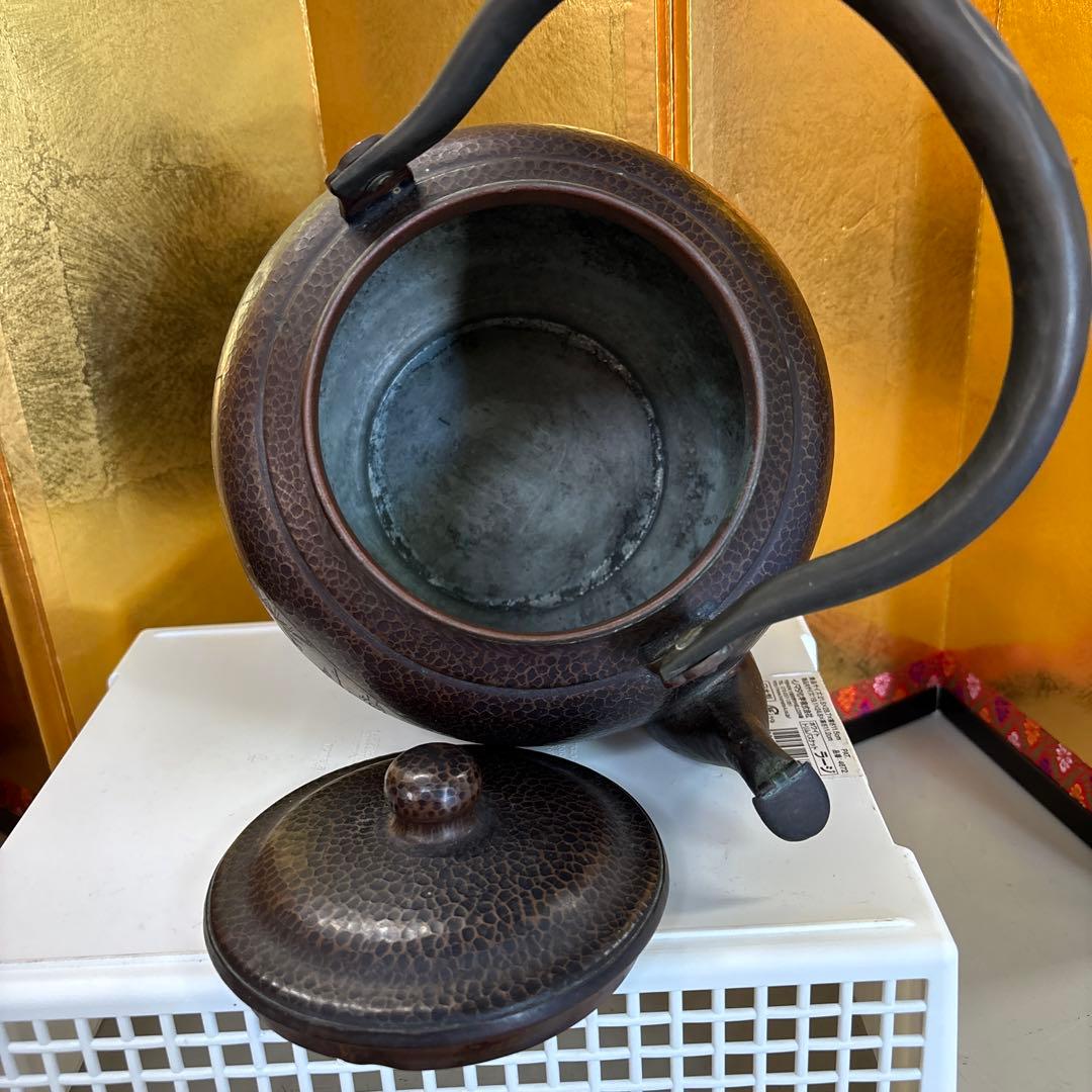 山川堂　銅製　花草絵　手造り　銅瓶　銅やかん　水差　１個　鎚起銅器