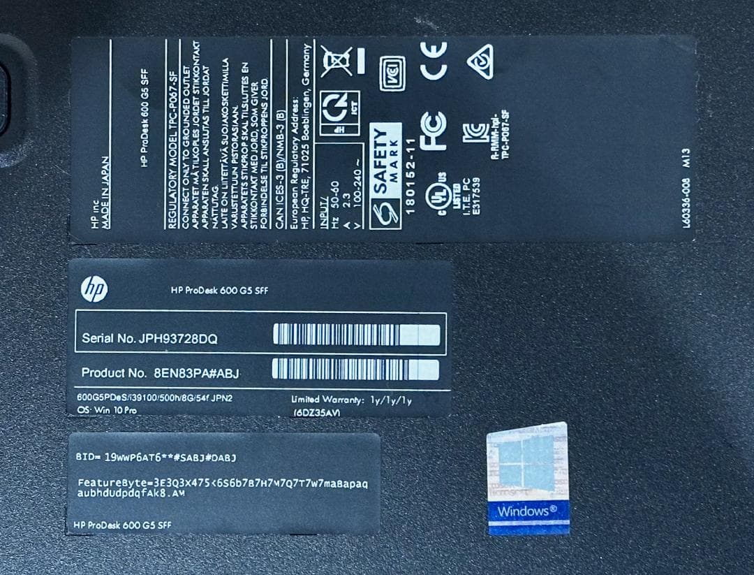 HP ProDesk 600 G5 SFF （i3、8GB、SSD 120GB）