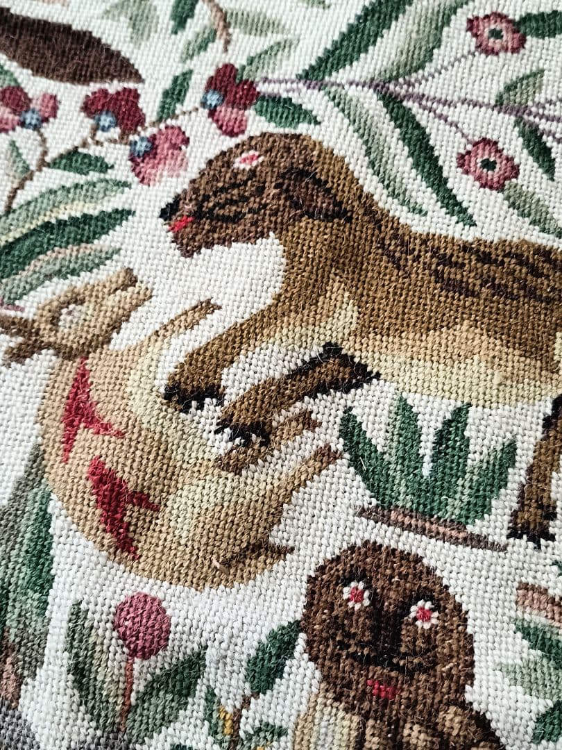 アンティークリネン 動物 アニマル ラグ タペストリー ゴブラン インテリア