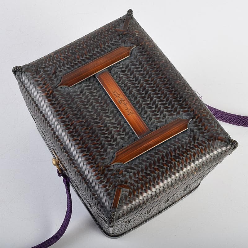 茶道具　平安　籃峰斎作　茶籠　茶碗　独楽棗など　七点一式　仕覆付　Y　R9517