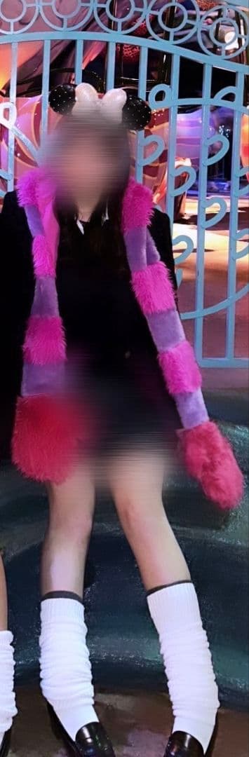 チェシャ猫 フリース耳付きフードスカーフ ピンク紫