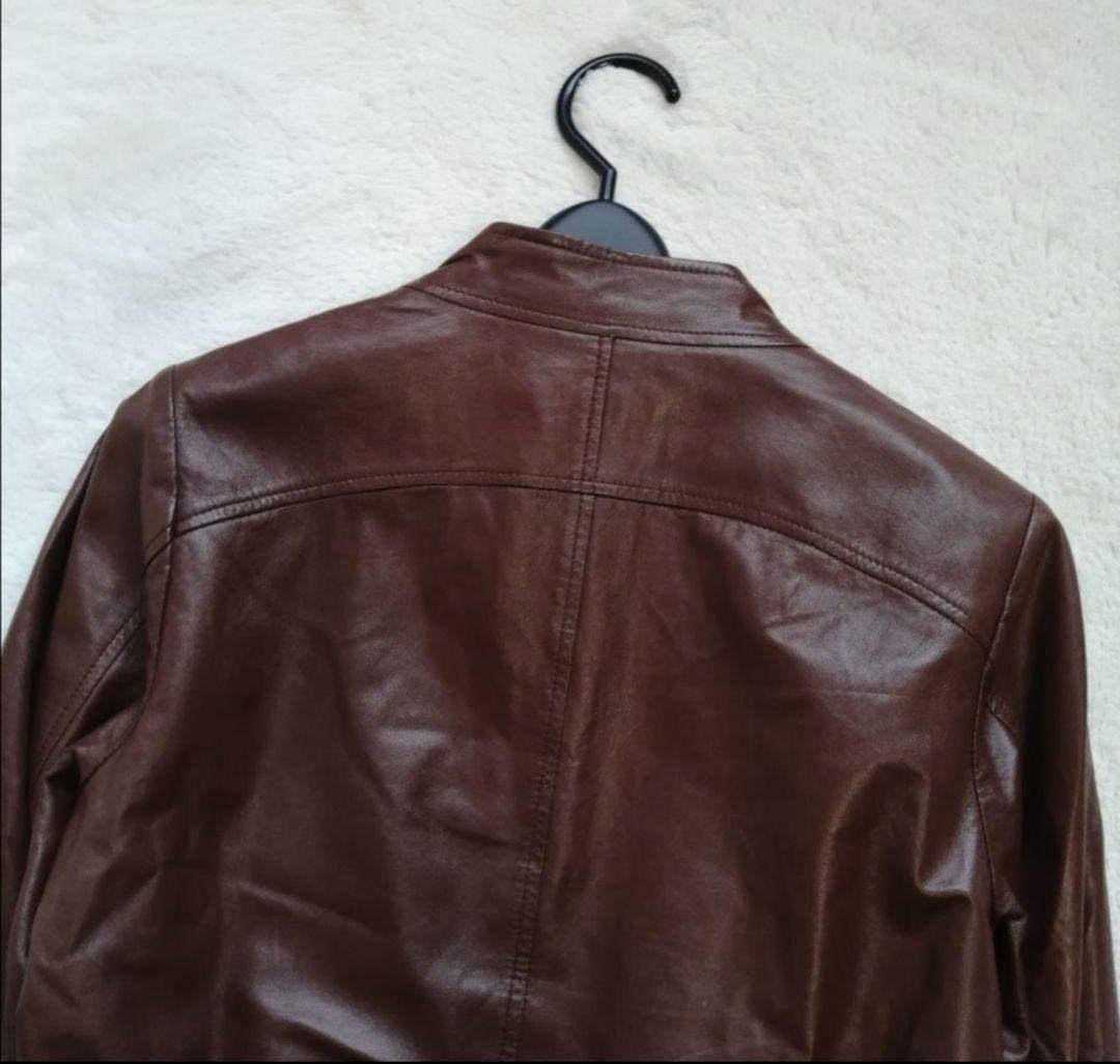 セオリー　レザージャケット　ラム　シングルライダース　ノーカラー　ブラウン