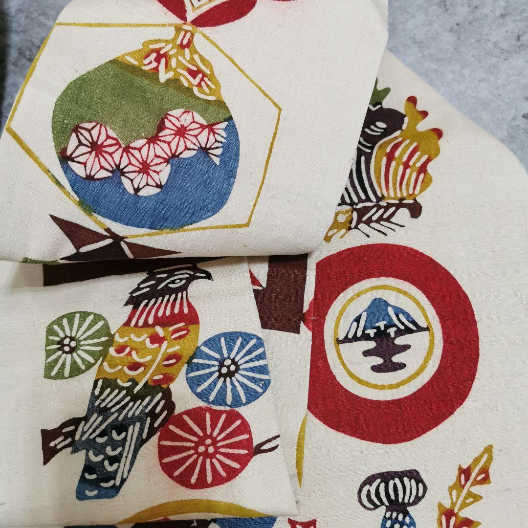 【紬】見ていて楽しい！意味ありげ型染め 名古屋帯 お正月