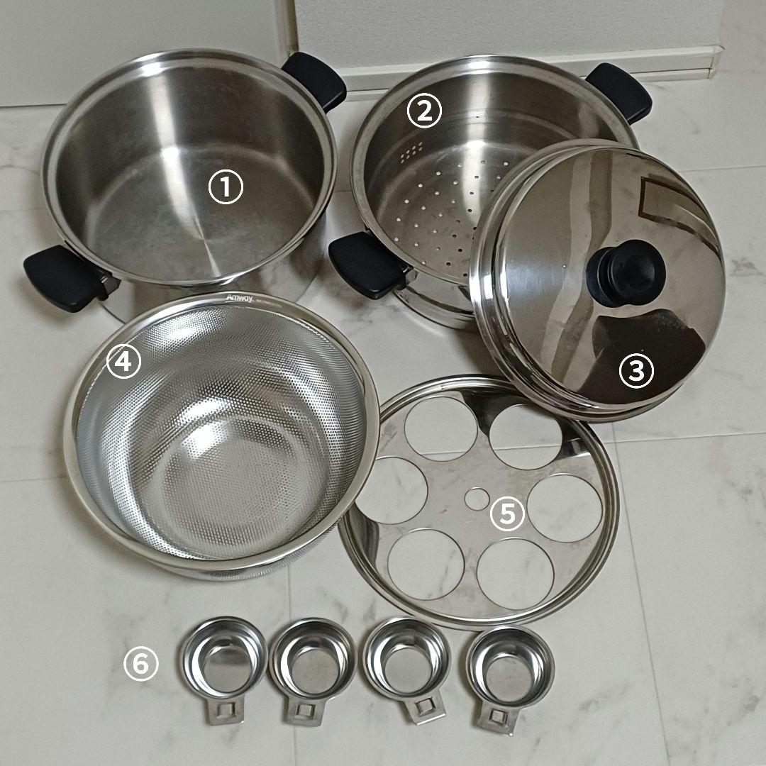 ガス・IH対応 Amway ステンレス鍋 ザル 調理本 11点セット