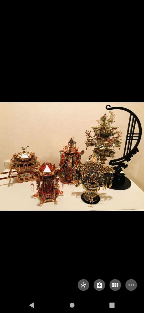 中国版、メタル製、製作品置物５点セットケース付き