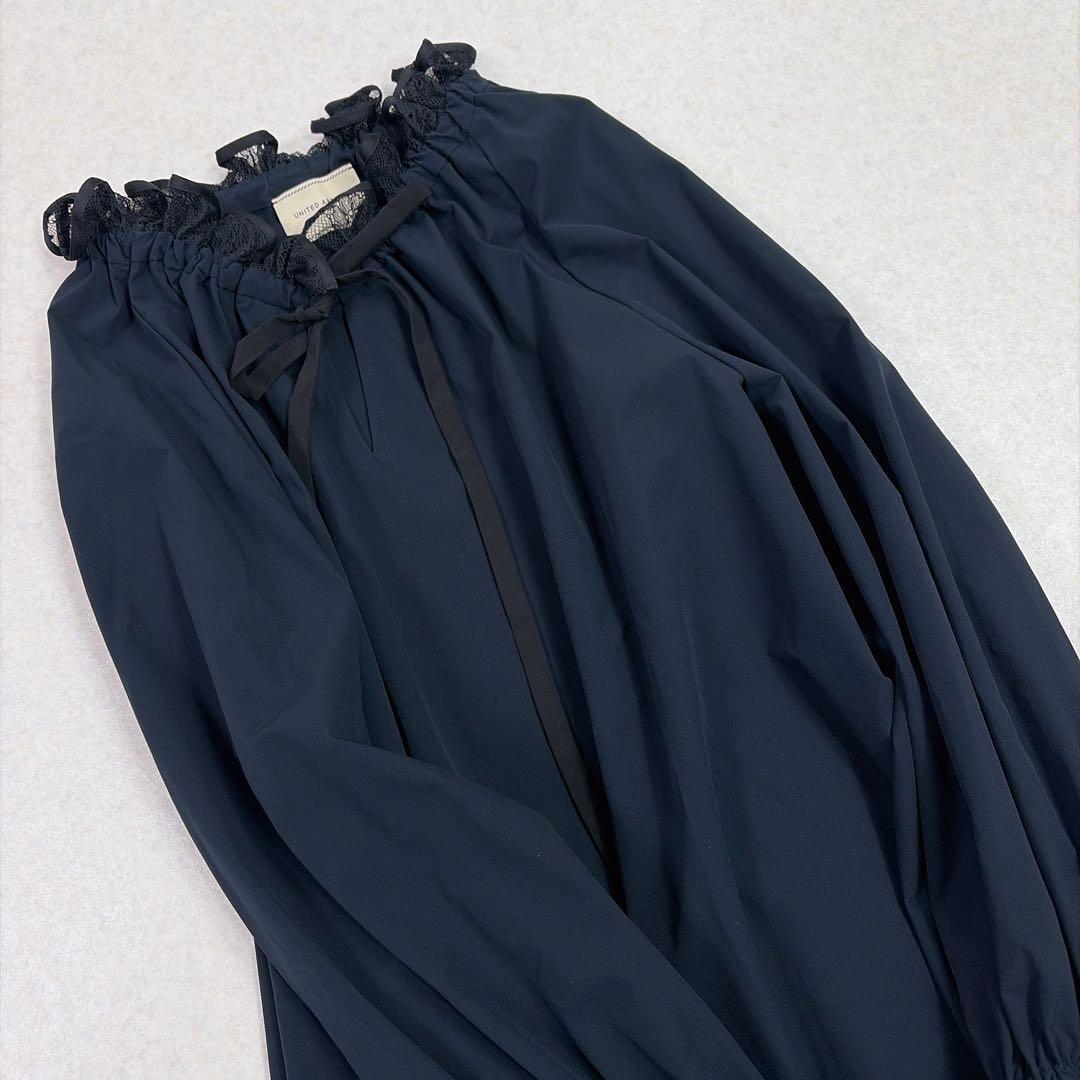 ユナイテッドアローズ レースプリーツ フリル ブラウス ネイビー　セレモニー