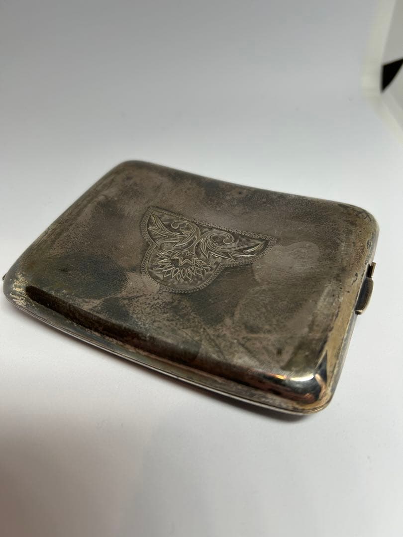 純銀刻印　アンティーク 銀製 シガレットケース 120g 彫金 手彫り