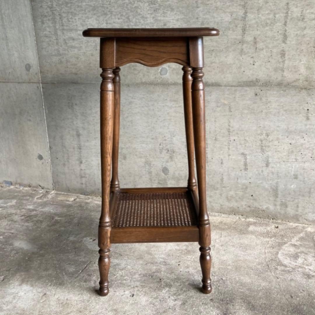 カリモク グランドコロニアル サイドテーブル 電話台 花台 木製 籐編み レトロ