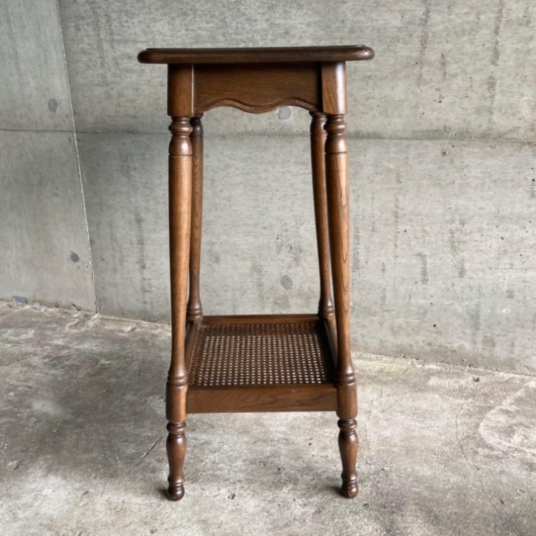 カリモク グランドコロニアル サイドテーブル 電話台 花台 木製 籐編み レトロ