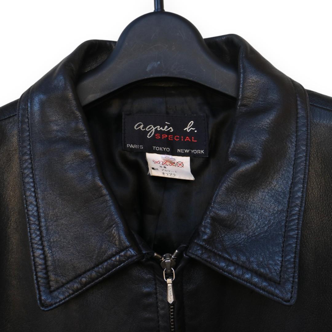 agni's b. ブラックレザーシングルライダースジャケット