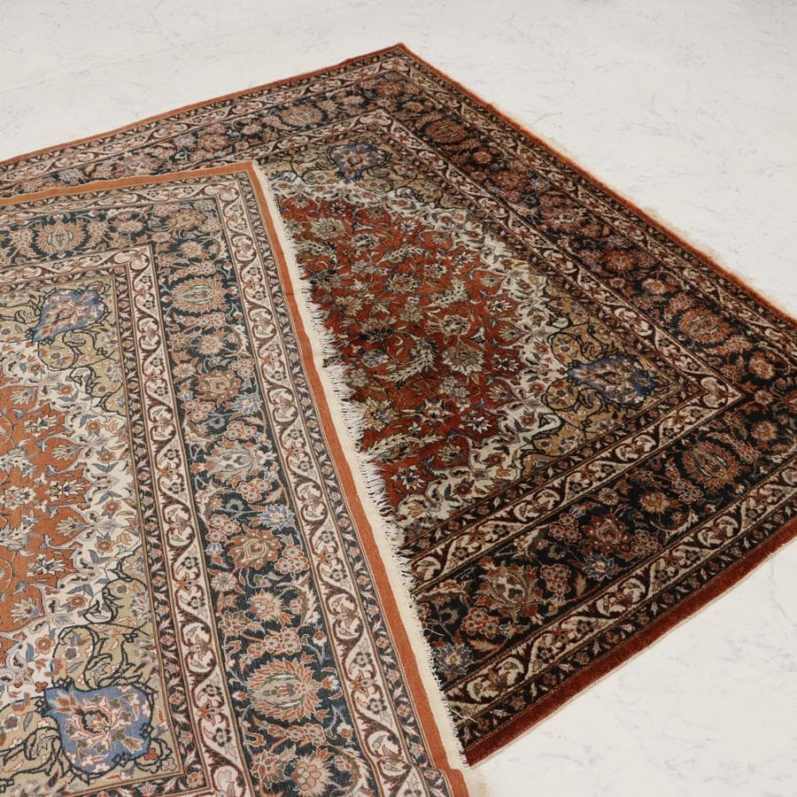 Y2361 中国シルク絨毯 シルク100% 手織り180段 大判276×182㎝