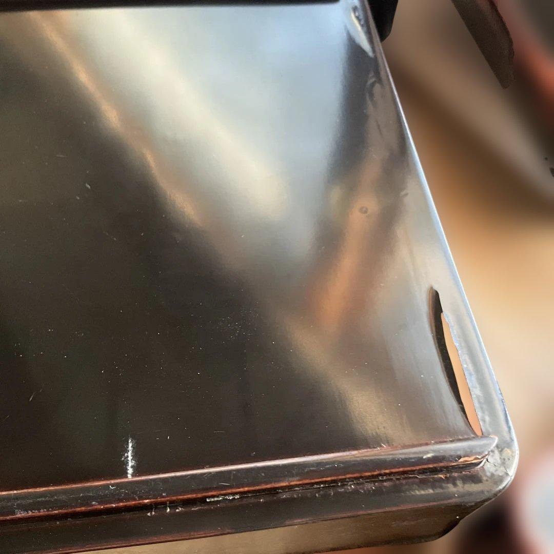 古い木製 三段重箱 黒・茶色 持ち手付き