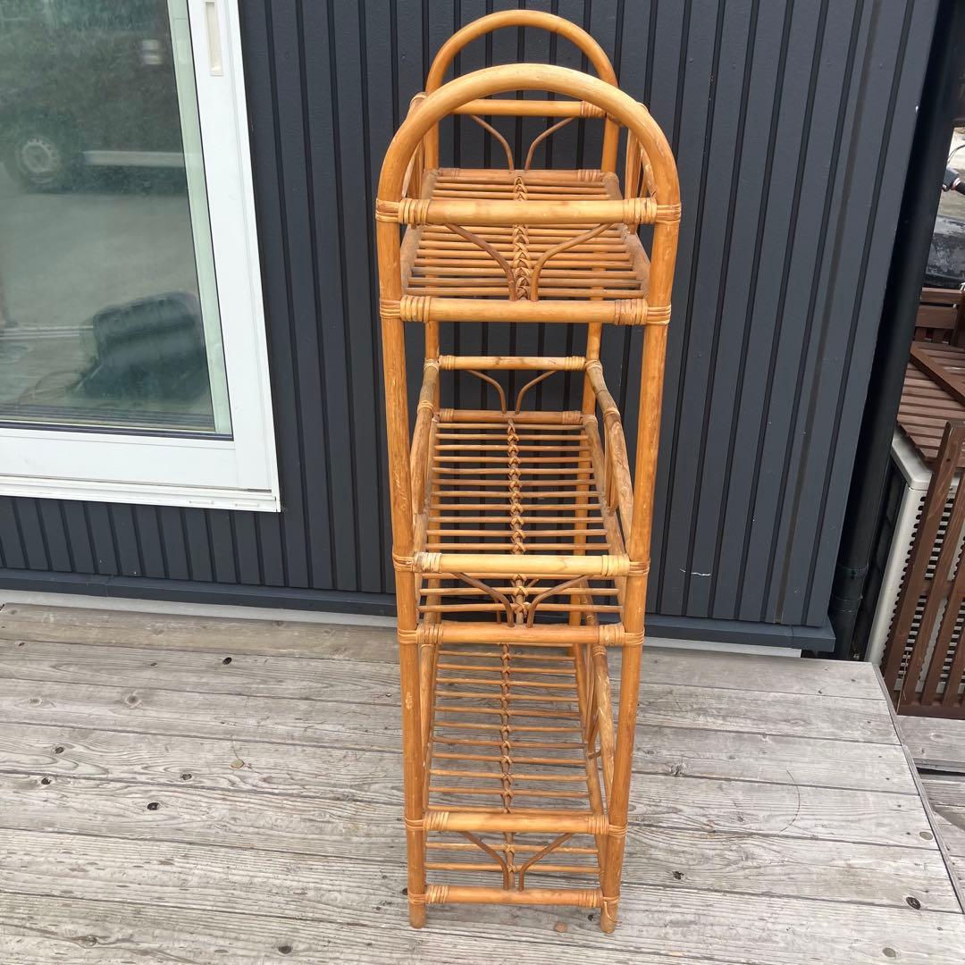 昭和レトロ ラタンラック フラワーラック 3段 オープンラック 花台 飾り棚