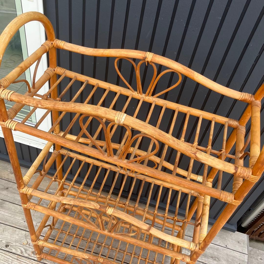 昭和レトロ ラタンラック フラワーラック 3段 オープンラック 花台 飾り棚