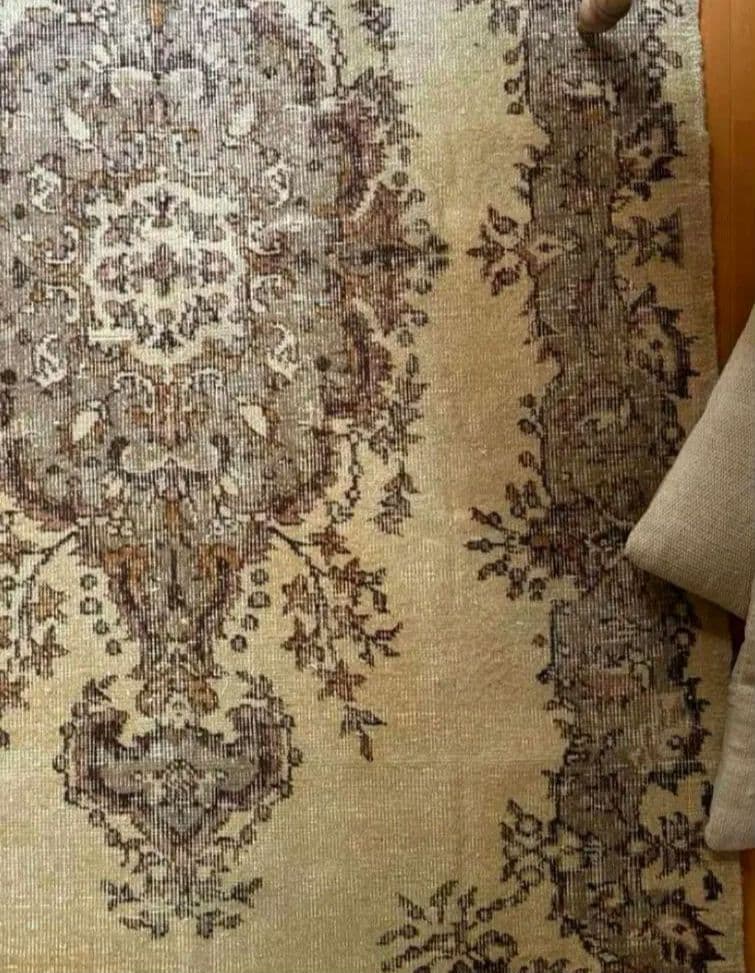 トルコヴィンテージラグ　122×209　メダリオン　ベージュブラウン×グレー