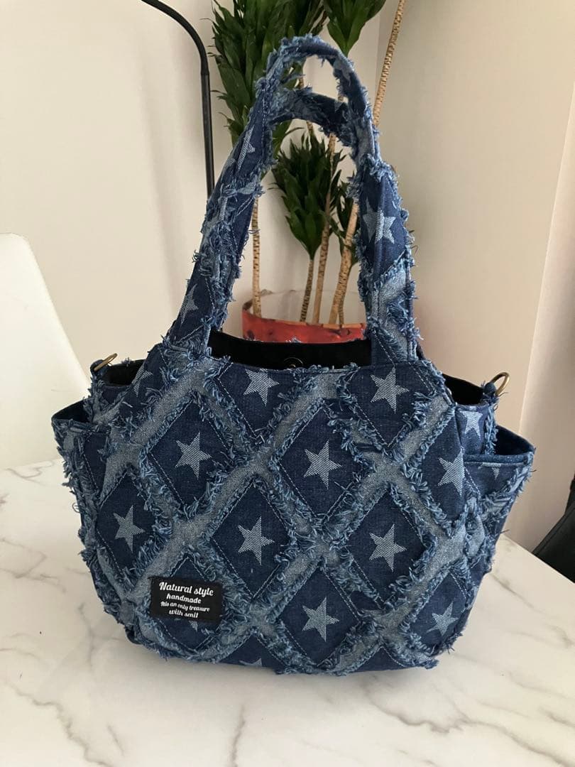 877 LaLa☆　星柄デニムリメイクバック　ハンドメイド　 2点