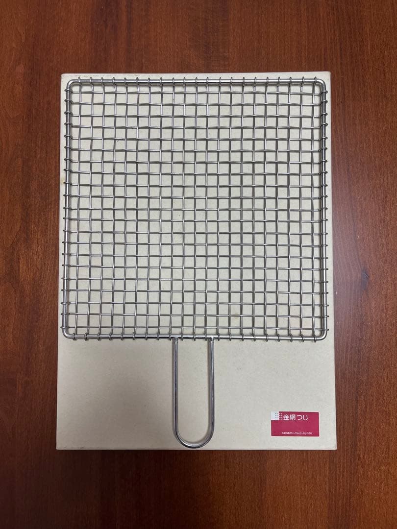 ［未使用］金網つじ　手付きセラミック付き焼き網　大サイズ