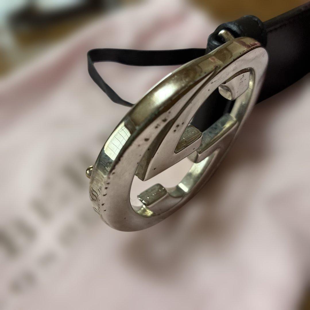 GUCCI ブラックレザーベルト ダブルGロゴ