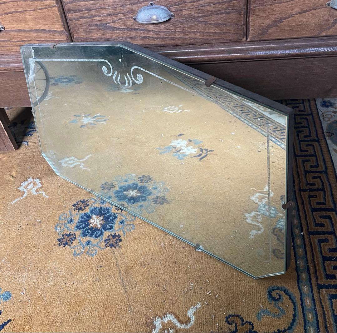 稀少/アンティーク/イギリス製/壁掛けミラー/カッティングミラー/ミラー/鏡